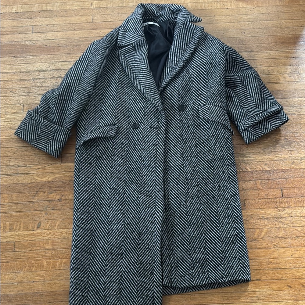 Women's Black and White Herringbone Coat